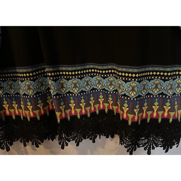 ALI MILES Crochet Lace Trim Black Multi Boho Art Bell Sleeves Peasant Tunic 2X - Picture 3 of 9